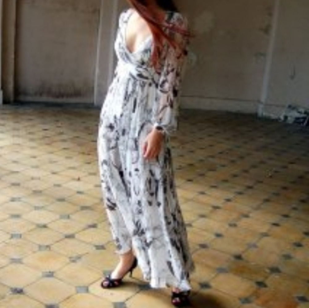 Zara 100% Silk Maxi Print Dress